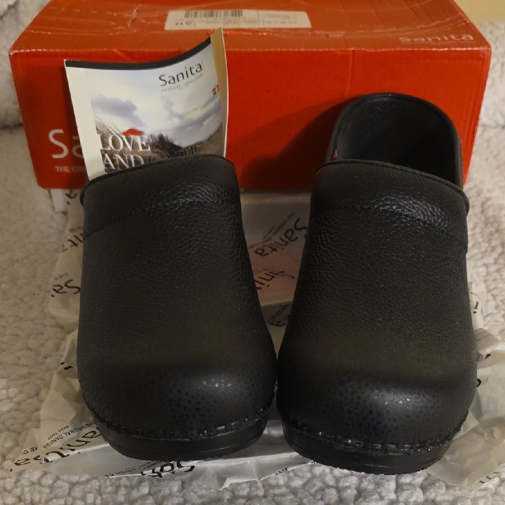 Sanita Classic Black Leather Clogs